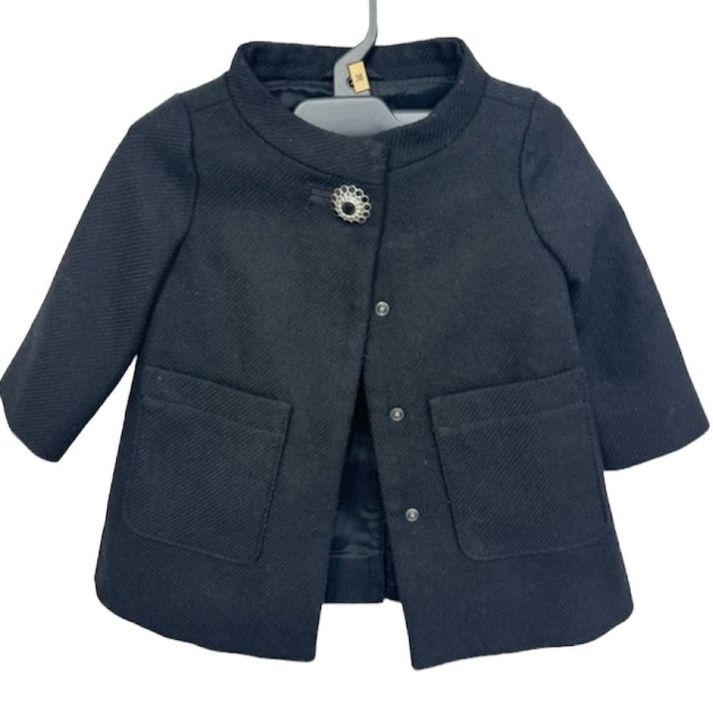 Baby Gap Wool Blend Girls Black Dress Pea Coat 12-18 Months